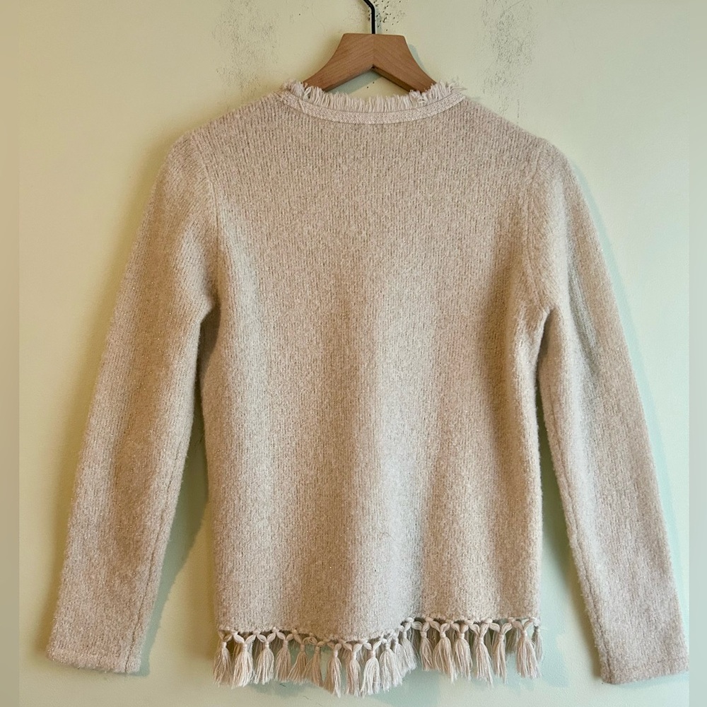 J McLaughlin Fringe Metallic Crew Neck Alpaca Wool Blend Sweater - Picture 3 of 5